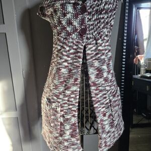 Women's Maroon and White Knit Cardigan